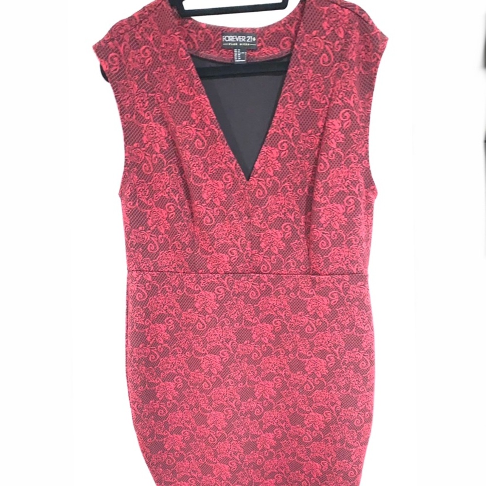 Forever 21 plus size 1x red black lace midi dress